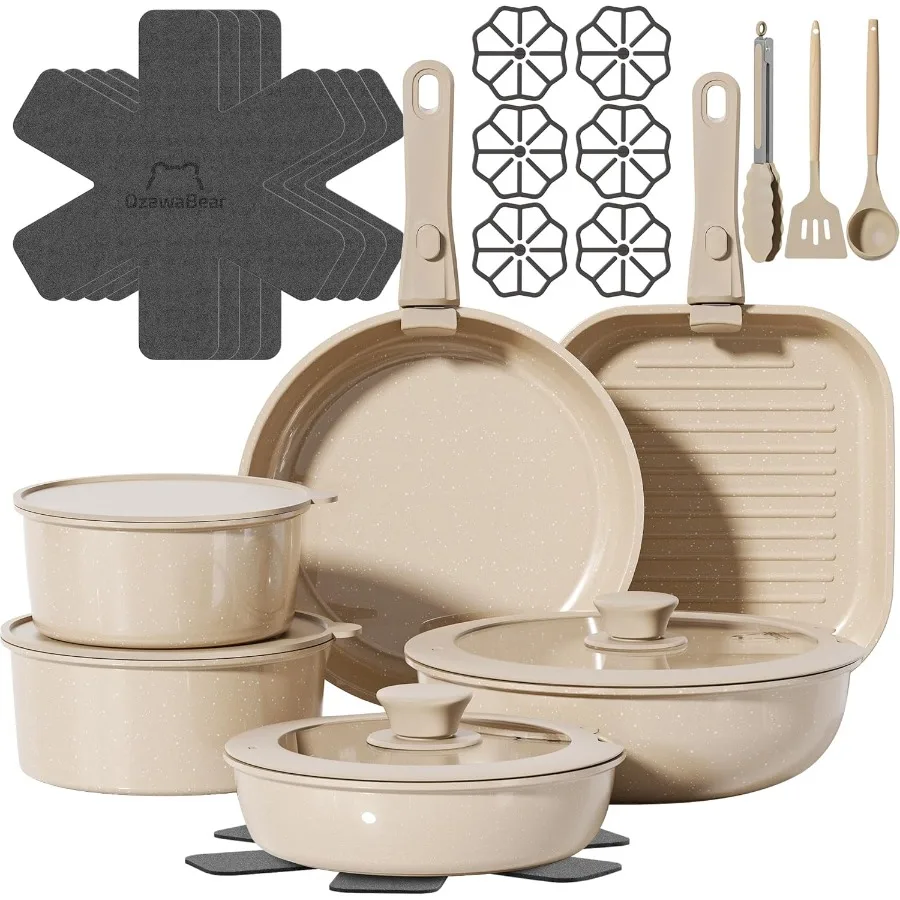 

Набор кастрюль и сковородок, набор керамической посуды с антипригарным покрытием, нетоксичный, со съемными ручками, здоровая индукционная посуда, безопасная в духовке