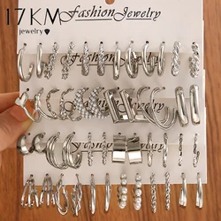 Silver Color Twist Hoop Earrings Set Brincos Heart Pearl Hoops Vintage Metal Geometric Earrings for Women 2023 Trendy Jewerly