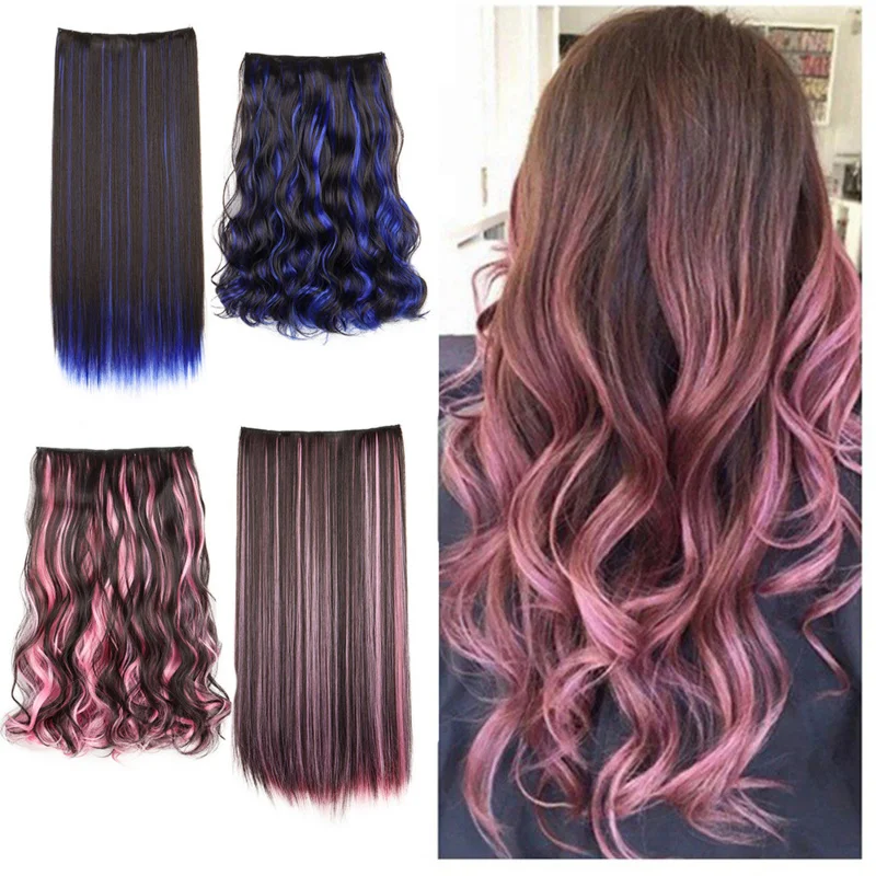 

One-piece colored highlights five-section extensions straight curly wig curtain Hair Extension