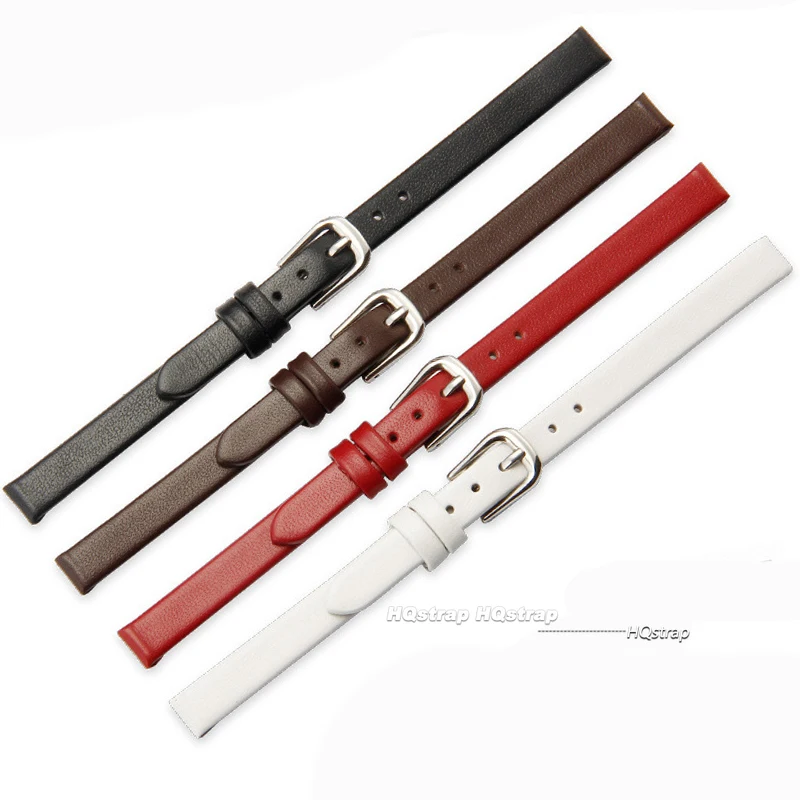 Women\'s Leather Watchbands Slim 6 8 10mm 12mm 13mm 14mm 15 16mm 17mm Soft Material Strap Silver Stainless Steel Buckle Bracelet