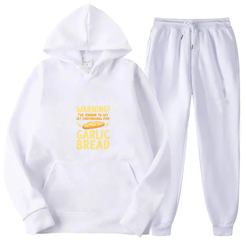 طقم هوديي رمادي بنمط ونص مطبوع عليه خبز الثوم