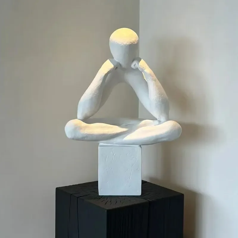 Modern Abstract Black White Figure Sculpture Meditation Ornament for Living Room Study Entrance Decor Minimalist Statue Model