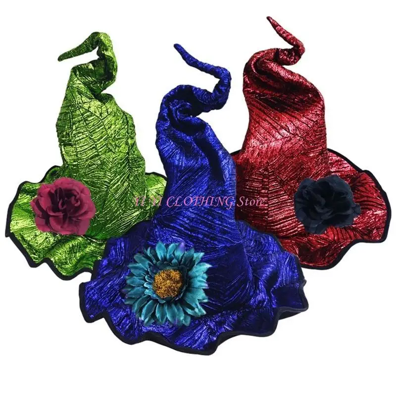 قبعة الساحرة N5KF مع Twist Designs زهرة قابلة للفصل لحدث الهالوين وموظفي عشاق Cosplay إكسسوارات فريدة من نوعها