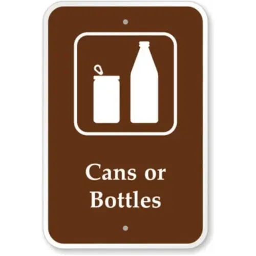 Cans Or Bottles Campground Aluminum Weatherproof Sign p1237-Aluminum