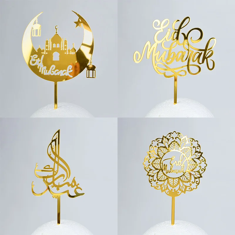 Eid Mubarak เค้ก Topper ชุดอะคริลิคเงา Ramadan Kareem วันเกิด Cupcake Toppers วันเกิดเค้กอุปกรณ์ตกแต่ง