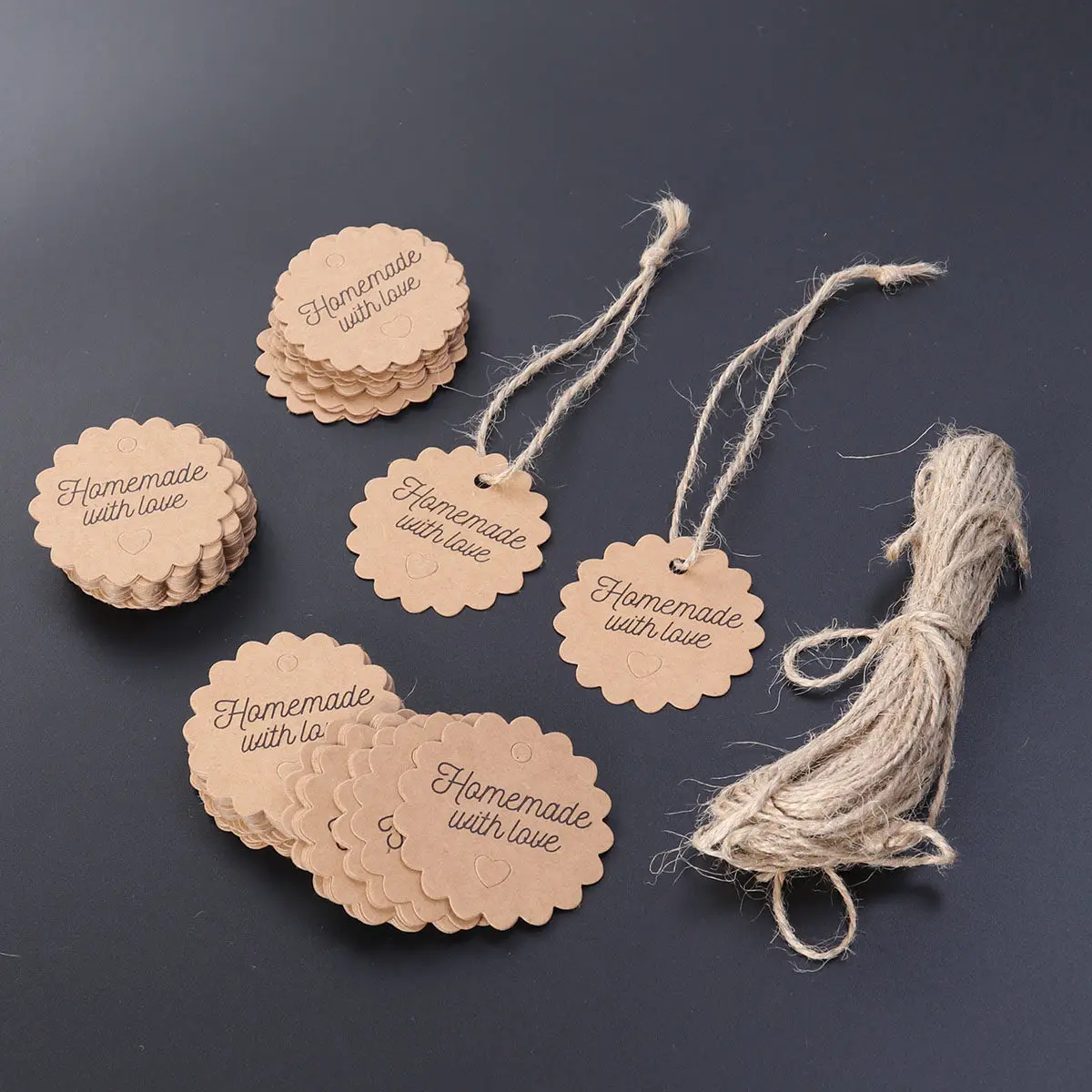 100Pcs Kraft Paper Tags 5x5cm Circle Premium Hanging Gift Tags for Party Favors Wedding Baking Food Labeling with Strings