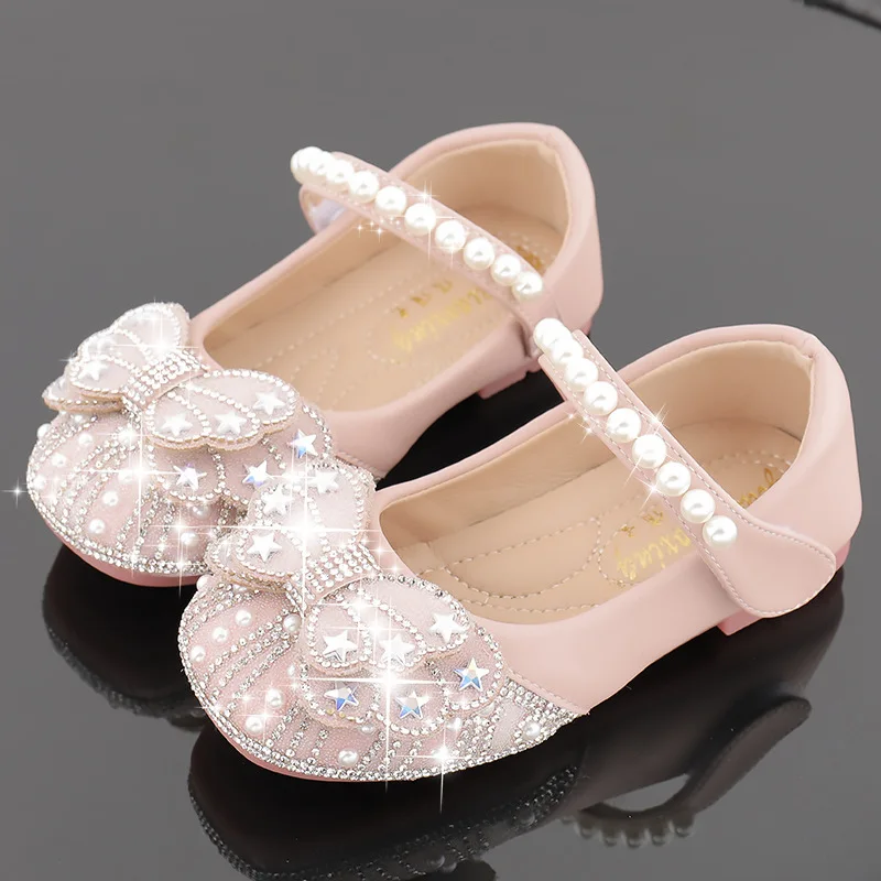 2026  Princess Crystal Shoes New Girls Single Shoes Frozen Rhinestones Shoes Performance Party Shoes