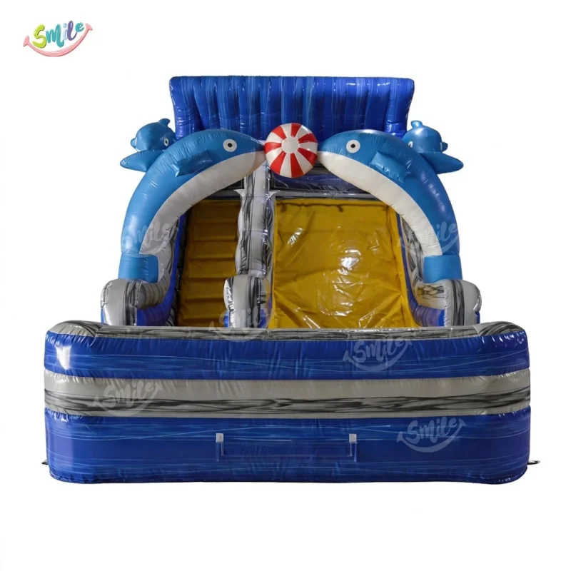 Commercial Grade Dolphin Theme Inflatable Water Slide  Sea Wave Slide for Rental