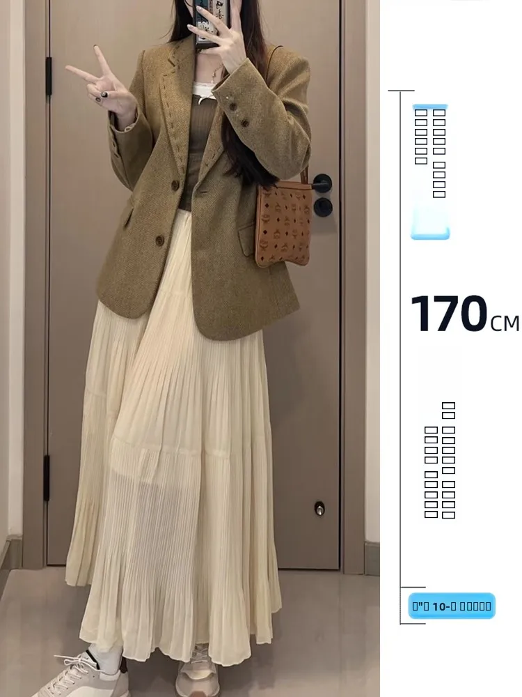 

Extended Size High Waist A-Line Midi Skirt for Taller Women Chiffon Overskirt Slimming Fall Commute Casual Stand Fit