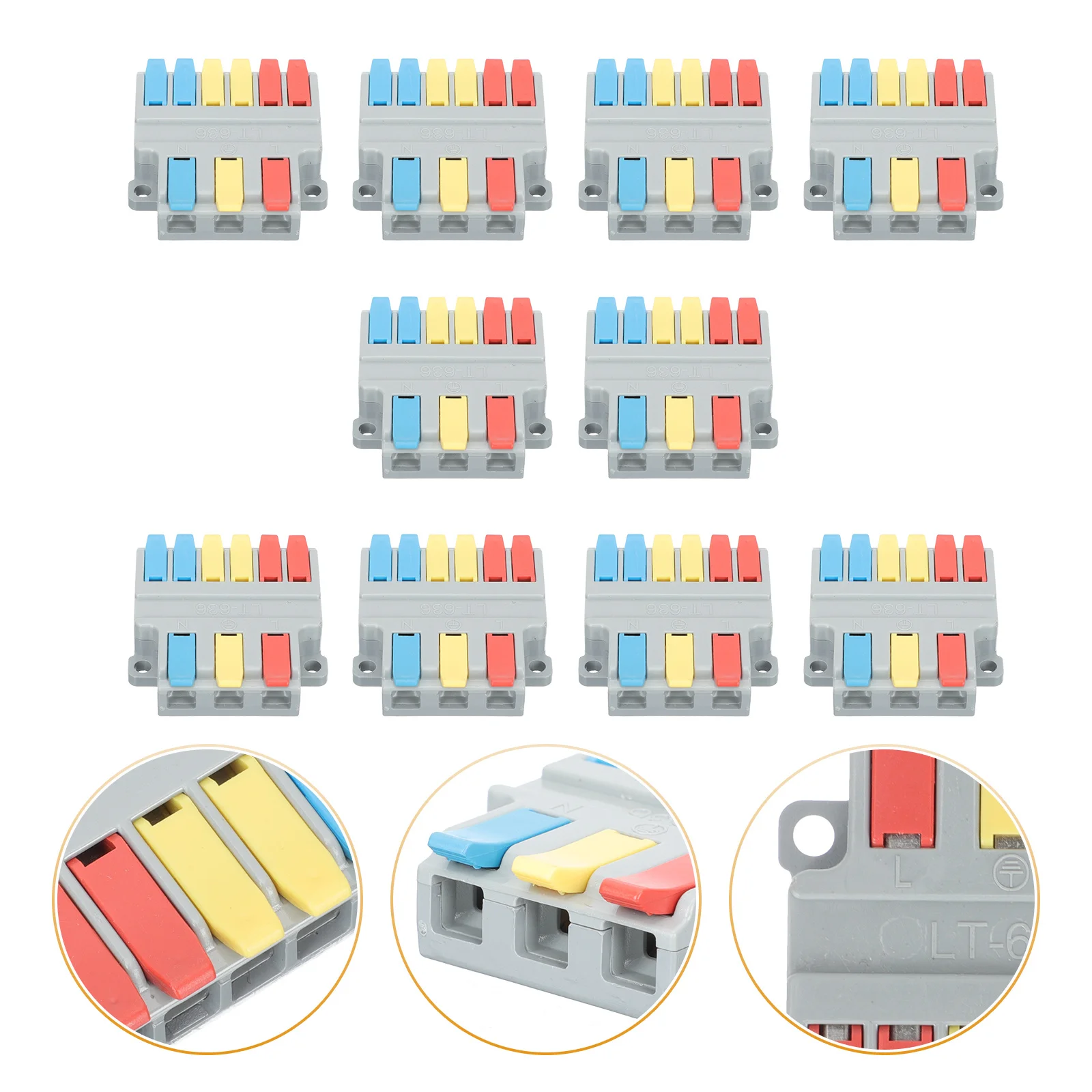 

10 шт., разъемы для электрических проводов, пластиковые клеммные колодки, высокая проводимость, соединение кабеля питания, разъемы для сращивания проводов