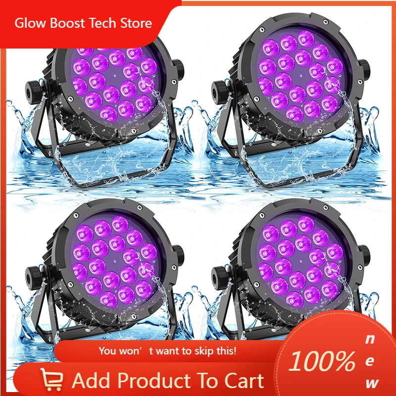 

NY4PCS 150W LED Par Light 18x10W RGBWA+UV Waterproof 6in1 18LED Fixture Beads Stage Light DMX512 DJ Light for Disco Dance