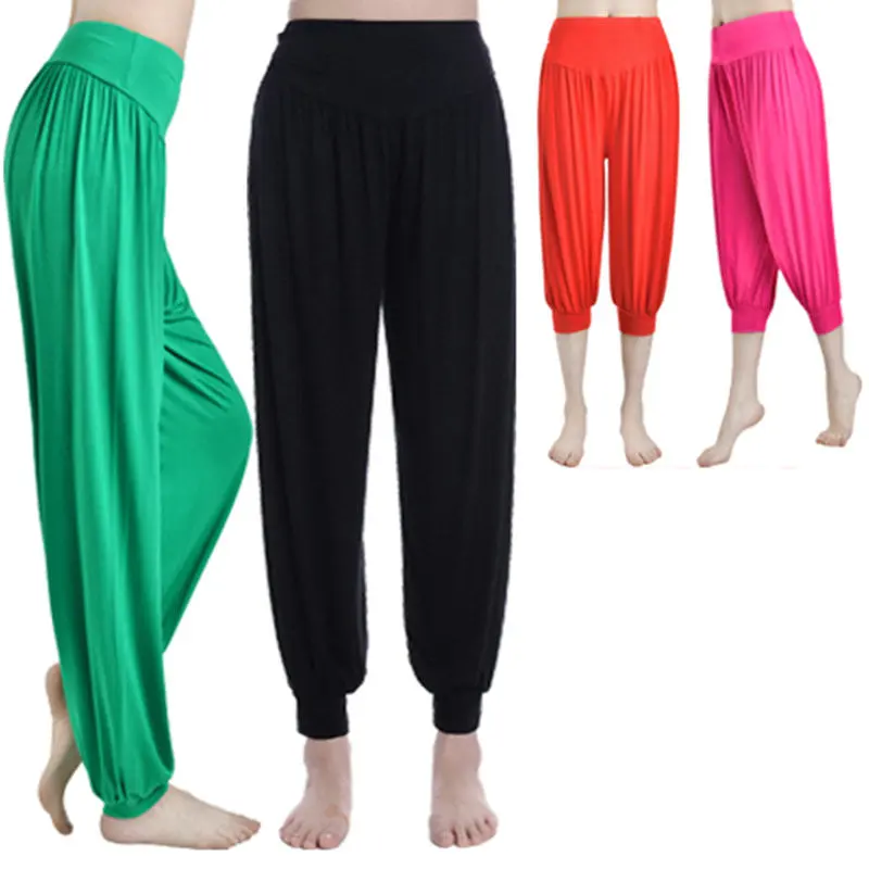 Novas calças de yoga primavera verão modal bloomers calças de pista feminina vestido de dança quadrada solto calças tamanho grande