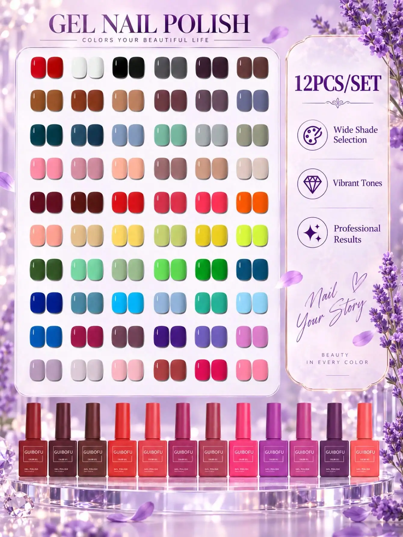 12PCS 15ml Gel Polish Set,Glossy Solid Color Gel for Spring Summer Fall Winter Nails, Women's DIY Manicure,Nail Art,Soak Off UV