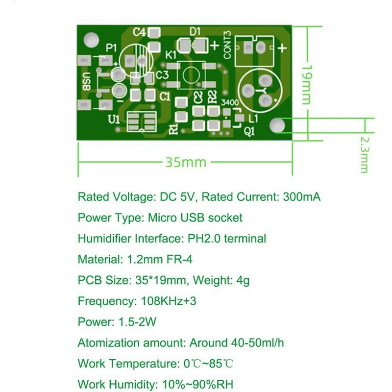 6Pack DC 5V USB Humidifieration Atomization Disc Mirco Interface Atomization Drive Circuit Board For DIY Home