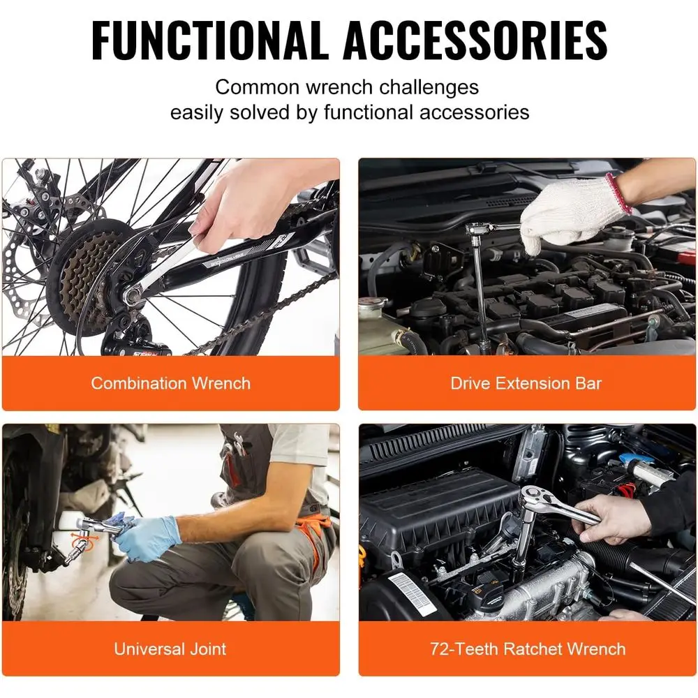 مجموعة أدوات الميكانيكا ومجموعة مقابس، 1/4 بوصة 3/8 بوصة 1/2 بوصة محرك مآخذ عميقة وقياسية، 450 قطعة SAE ومجموعة أدوات ميكانيكية مترية مع