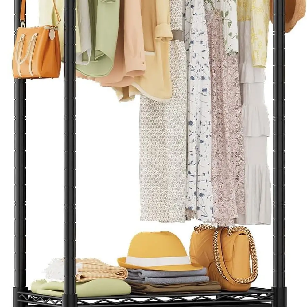 

3-х уровневый регулируемый подвесной органайзер для шкафа с выдвижным ящиком, стержнем, крючками, вместимость 445 фунтов, черный