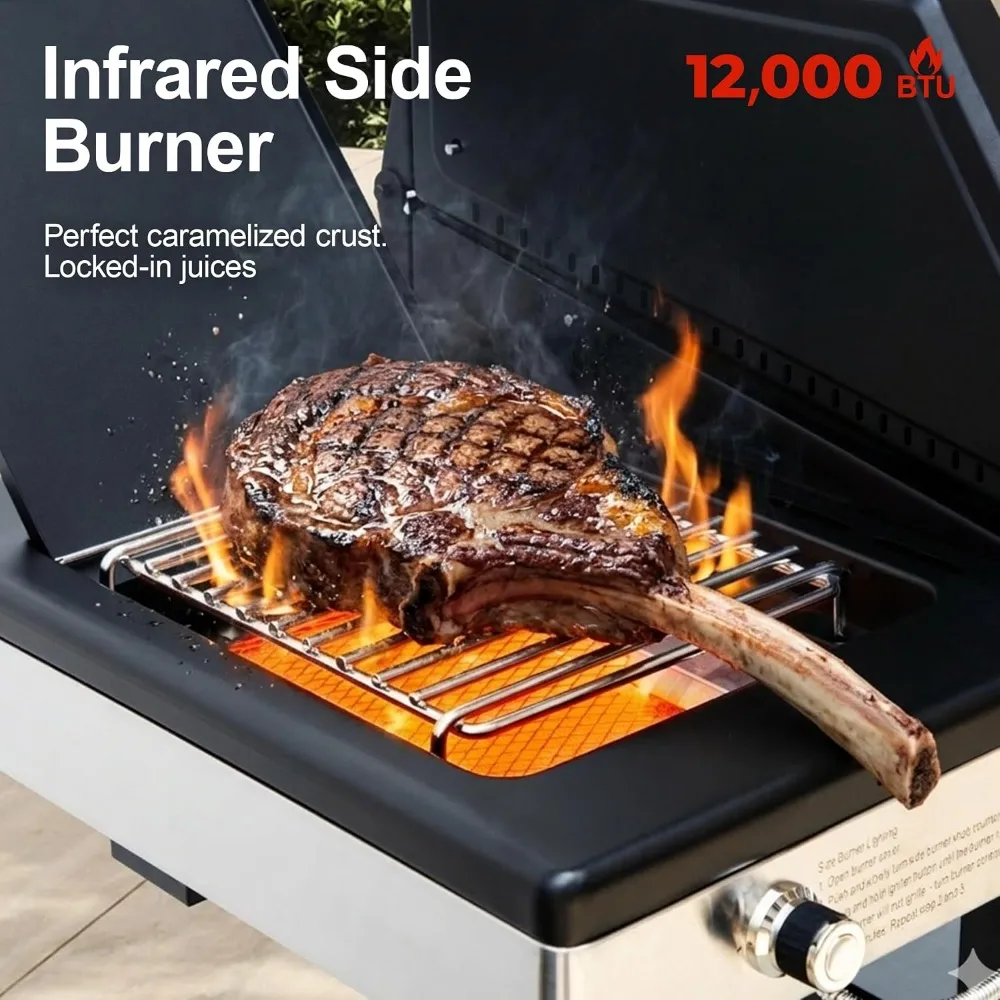 6-Burner Propane Gas Grill 12,000 BTU Infrared Sear Side Burner