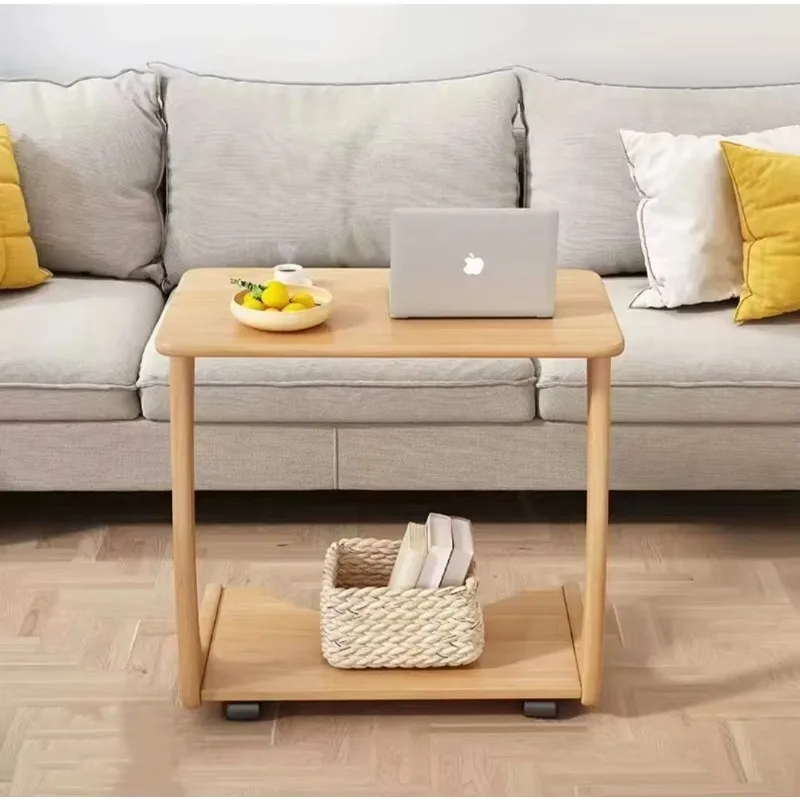 Modern Style Solid Wood Sofa Side Table Movable Bedside Table Small Tea Table for Bedroom or Living Room for Small Apartments