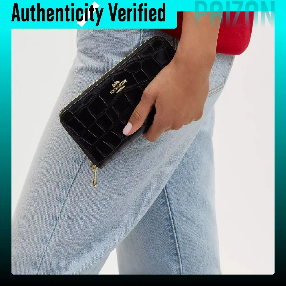 COACH Crocodile Embossed Leather Wallet Regular Women's Black CT083-IMBLK
