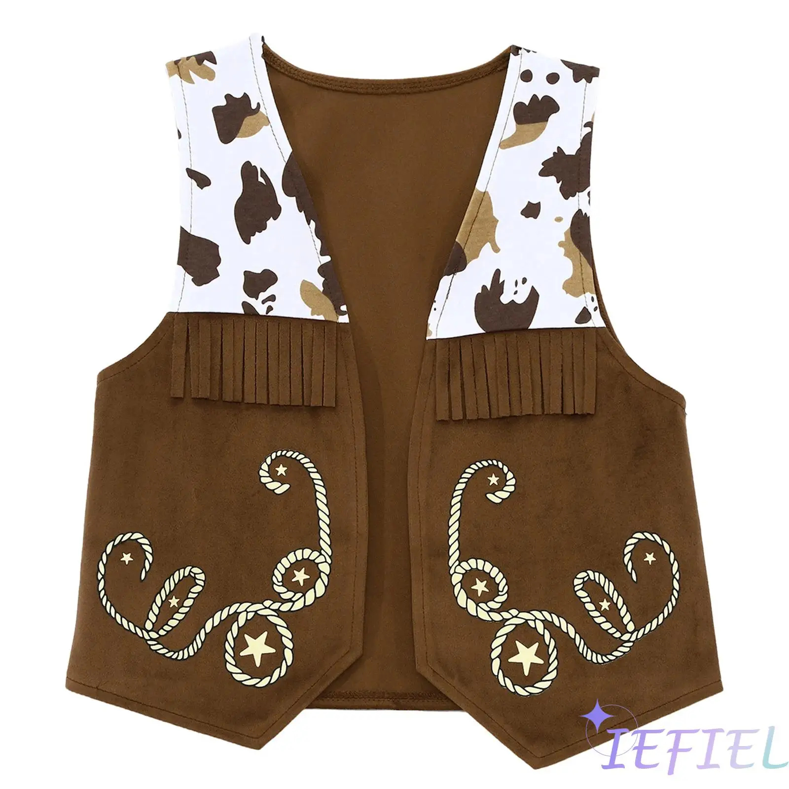

Kids Boys Girls Cowboy Cowgirl Vest Costume Print Fringed Cow Boy Waistcoat Western Outfit for Halloween Carnival Dress Up