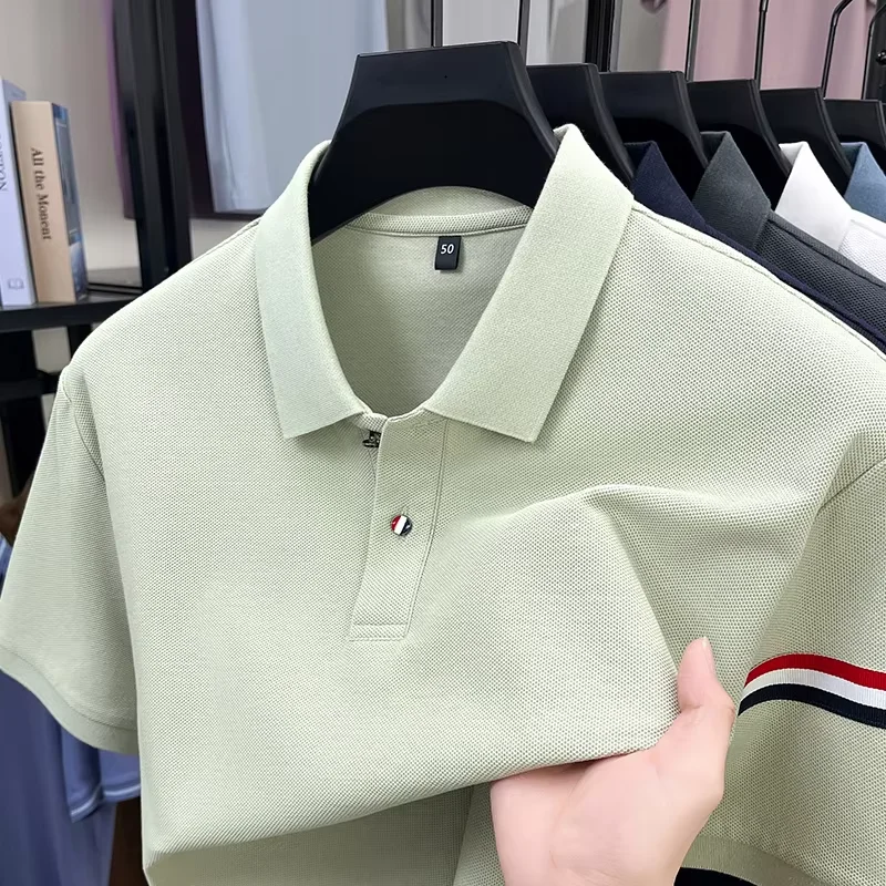 

100% cotton luxury brand men's short sleeve polo shirt fashion cuff stripe design summer comfort lightweight new trend T-shirt