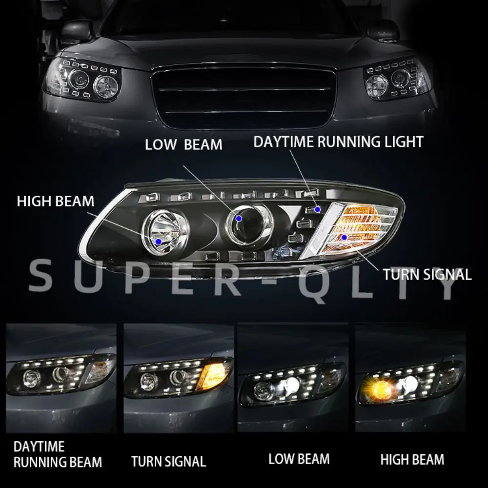 Eagle Eyes for Hyundai Santa Fe 2006 2007 2008 2009-2013 Headlights Assembly LED Projector Lens Head Lamp Wiht ECE Certification