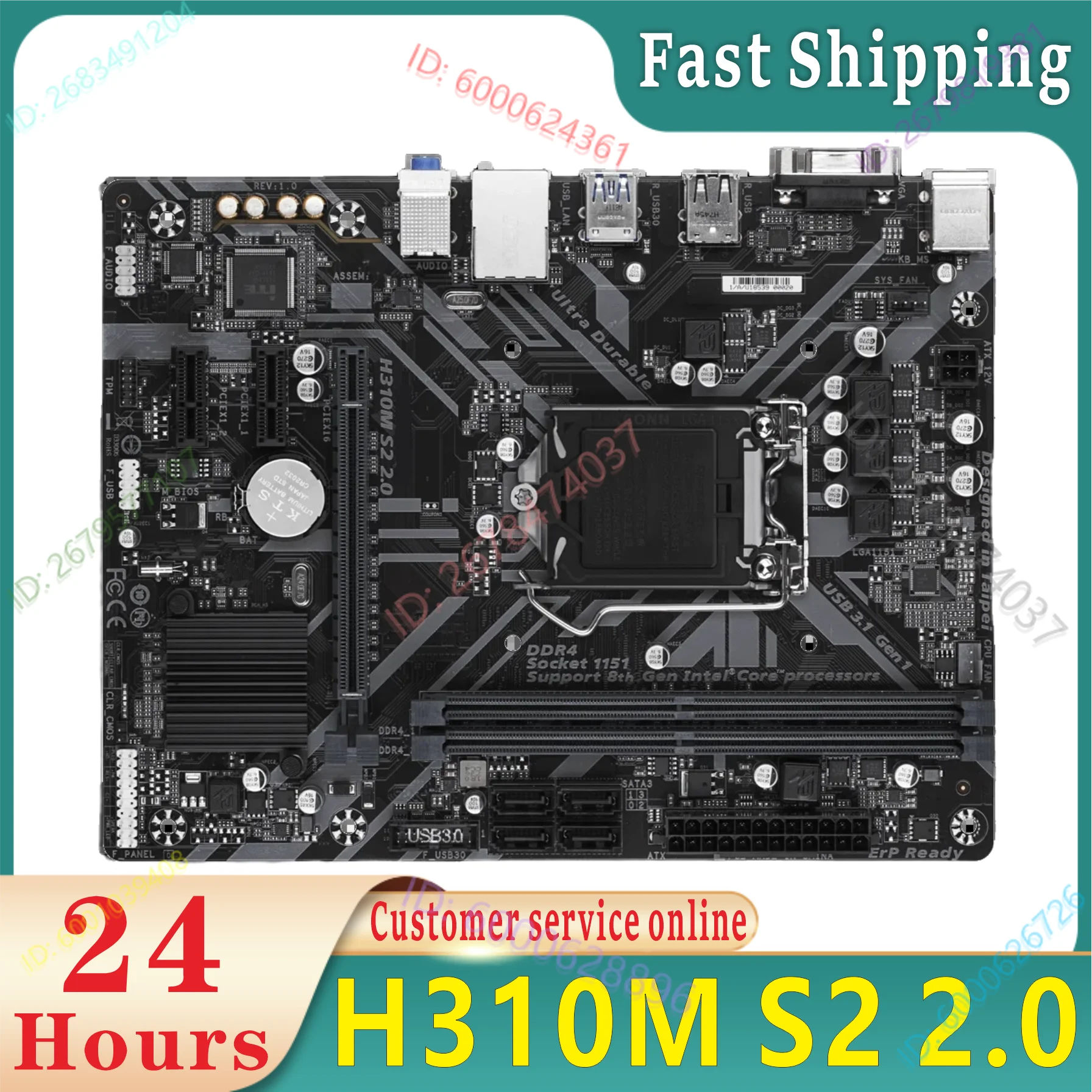 

100% tested H310M S2 2.0 motherboard H310 LGA1151 2 * DDR4 32GB HDMI+DP M-ATX