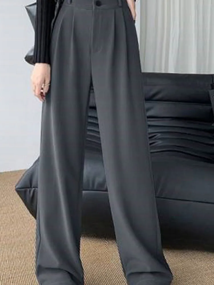 

High Waist Wide Leg Pants for Women New Loose Straight Coffee Trousers Autumn Double Buttons Casual Suit Pants Female