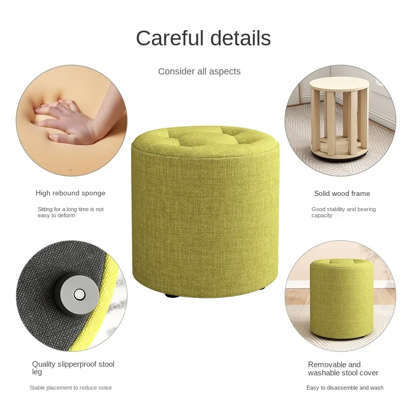 Solid Wood Fabric Small Round Stool, Creative Simple and Modern Living Room, Anti Slip Foldable Low Stool Sitting on A Stool