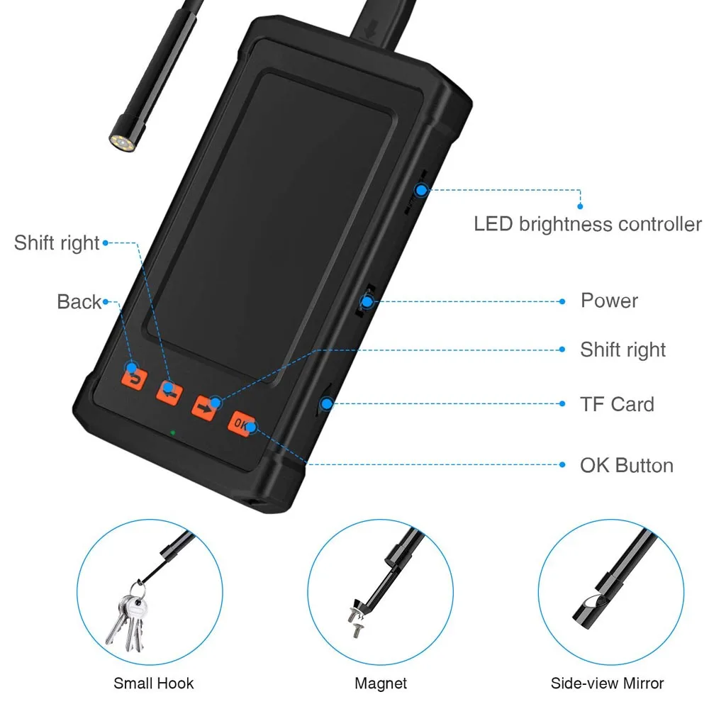 3.5 Meter Industrial Endoscope Ultra Slim Borescope With 5.5mm Micro Inspection Camera Waterproof Semi-Rigid 4.3inch PQ305