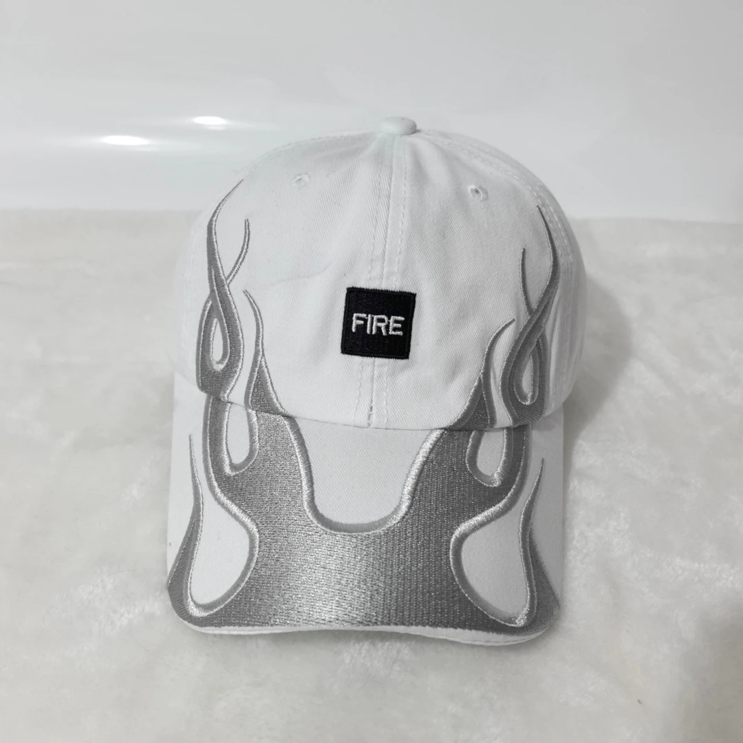 Amerikanische Retro Y2K Baseballkappe mit Flammen-Stickerei, Verstellbare Feuer-Muster Baumwoll-Dad-Mütze, Streetwear Hip-Hop-Hut für Männer und Frauen – Detail 8