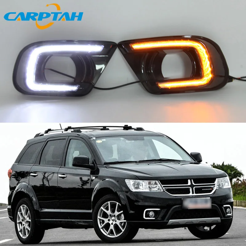 Car LED DRL 12V Daytime Running Lights For Dodge Journey 2014 2015 2016 Yellow Turn Signal Night Blue Running Lamps Car Foglamp