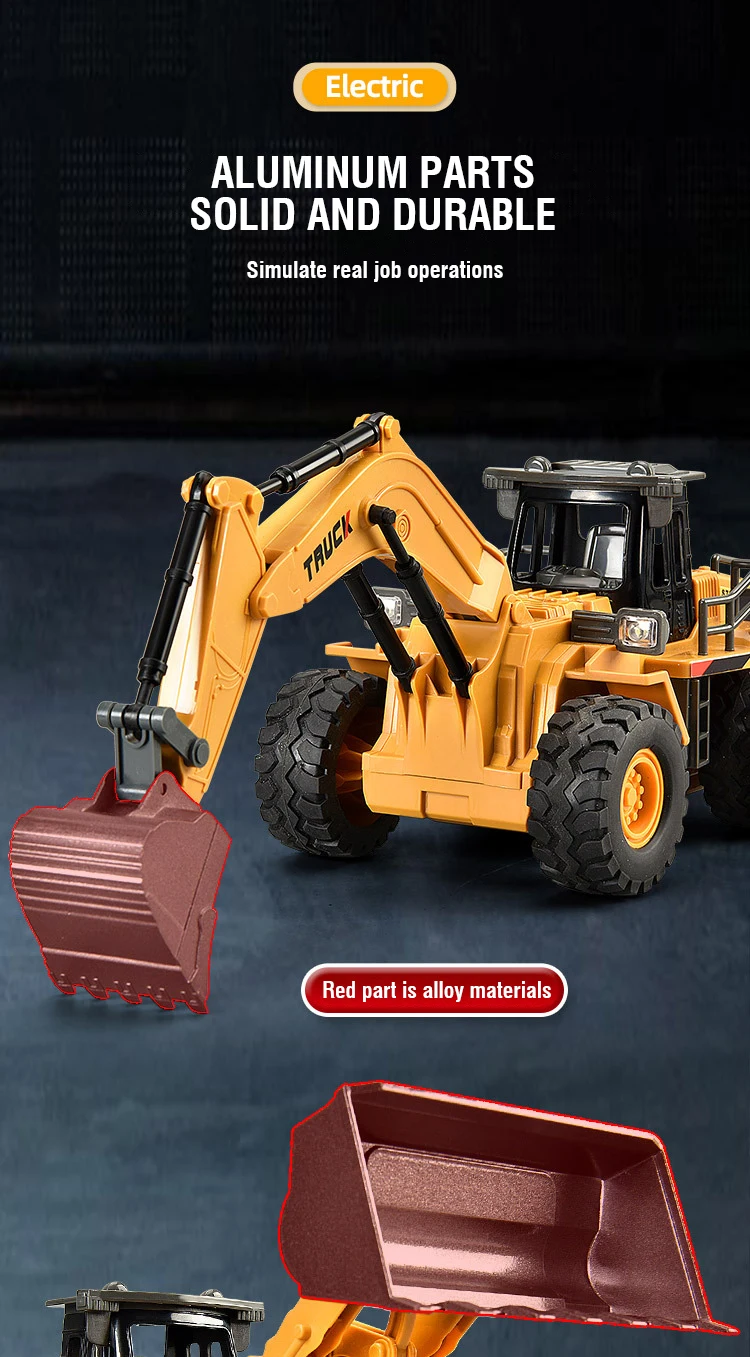 2,4G Legierung Fernbedienung Muldenkipper Bagger Bulldozer Engineering Fahrzeug 9 Kanäle RC Lkw Modell kinder Spielzeug Kinder geschenk – Detail 6