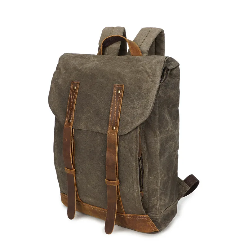 Vintage Waterproof Wear-resistant Outdoor Laptop For Men Crazy Horse Leather Oil Wax Canvas Double Shoulder Casual Travel Bag