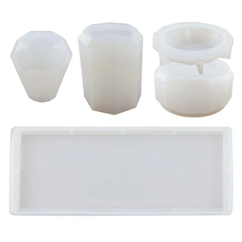 4Pcs Bathroom Storage Box Resin Silicone Mould,- Toothbrush Holder Mould, Pen Holder Vase Storage Mould