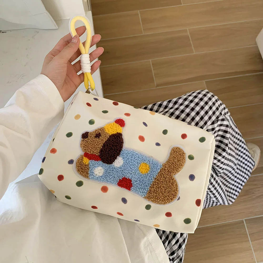 Puppy Pattern Canvas Bag Portable Makeup Storage Pouch Travel Makeup Underwear Socks Organizer Cute Cosmetic Bag