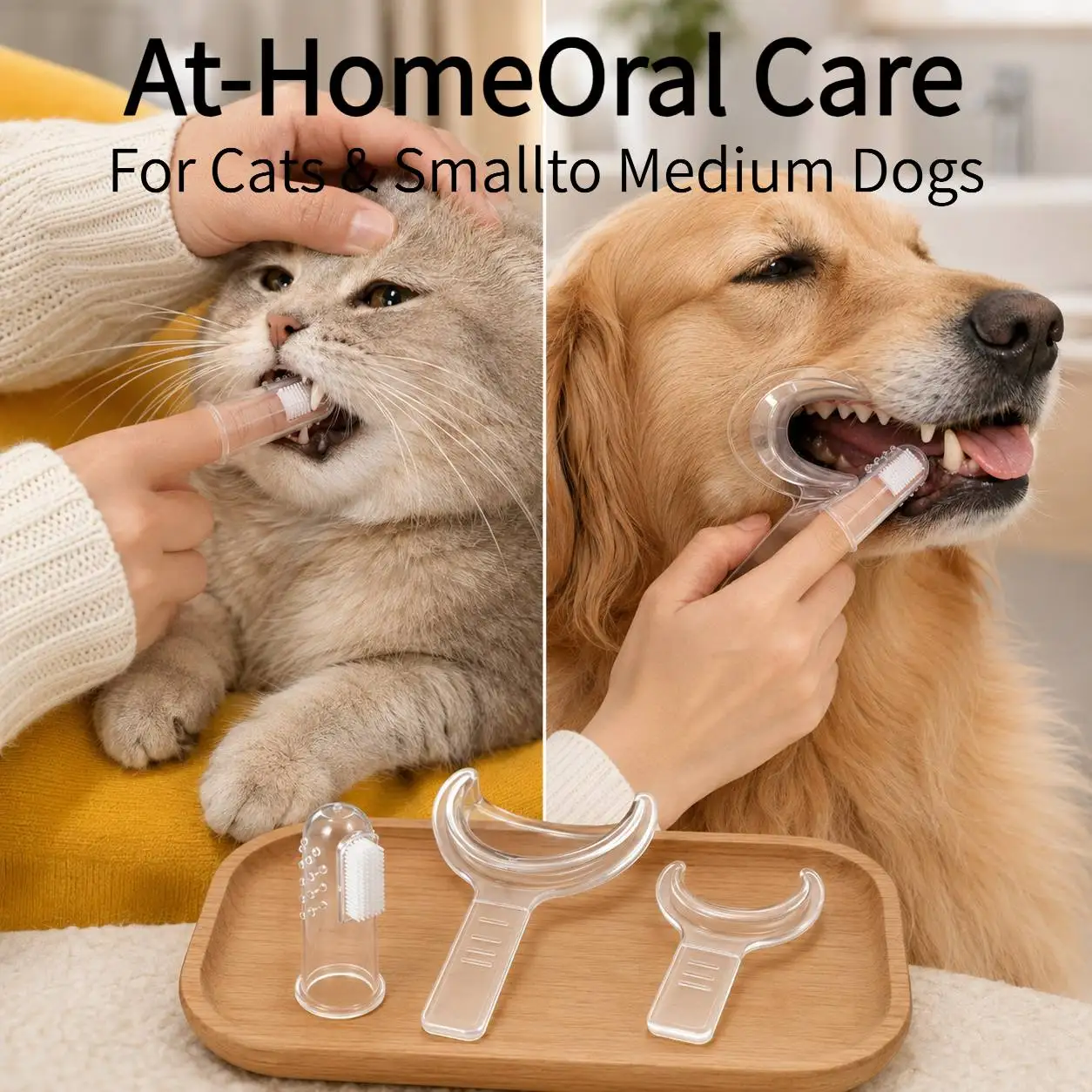 3-piece pet oral cleaning supplies, pet hand mouthopener and finger toothbrush, cat and dog oral care