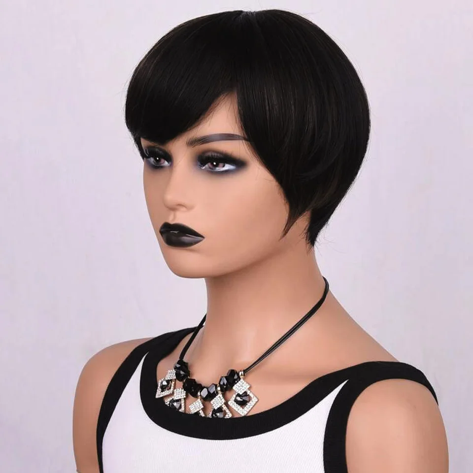 Short Straight Pixie Cut Bob Human Hair Pixie Cut Wigs For Black Women Short Straight Pixie Cut Human Hair Wigs Natural Color