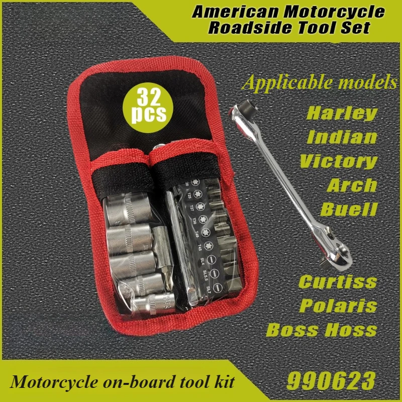 32pcs Motorcycle Maintenance Repair Tool Set Motorcycle Roadside Tools Compact For Harley Davidson And American Motorcycle