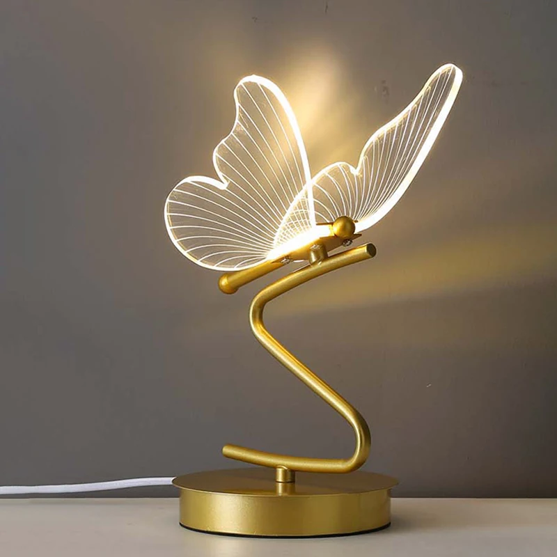 LED Table Lamp Indoor Lighting Switch Button Home Decoration Bedroom Bedside Living Room Restaurant Nordic Butterfly Desk Lamps