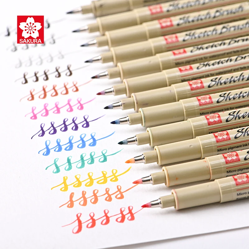

1 шт., ручки-кисти Sakura Pigma Micron — архивные черные и цветные чернильные ручки для письма, рисования или журналов, водонепроницаемые наконечники-кисти