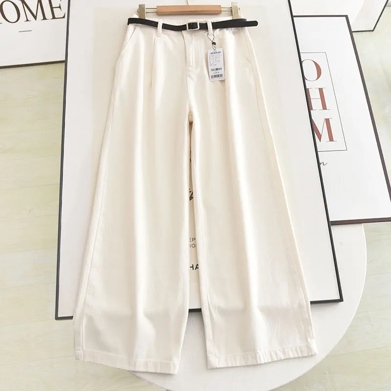 

Джинсы с высокой талией и прямыми штанинами, женские повседневные брюки цвета хаки, универсальные, больших размеров, новинка весенней коллекции от Ma's System