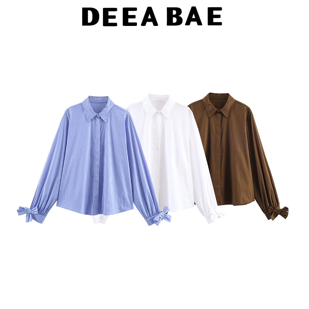 

DEEABAE женская одежда, осенняя рубашка из поплина в европейском и американском стиле, модная рубашка с бантом и украшением для поездок на работу