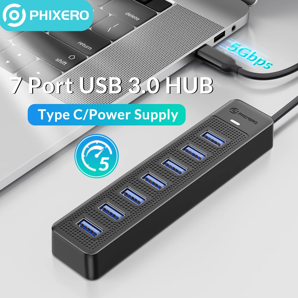 PHIXERO 7 Ports USB 3.0 HUB Type C 5Gbps High Speed Multi Splitter Ultra-Slim OTG Adapter For PC Pro Laptop Accessories Macbook