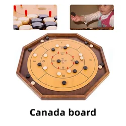 Crokinole Game, Wooden Board Game, Octagonal Interactive Set for Kids Adults, Indoor Puzzle for Family Entertainment