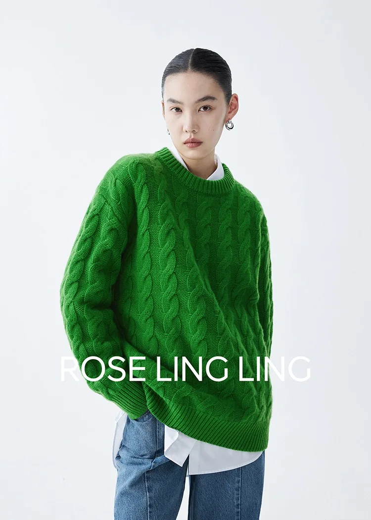 2023 New Autumn and winter O-Neck cashmere sweater women  loose Cashmere fried dough twist sweater thick Cashmere sweater women