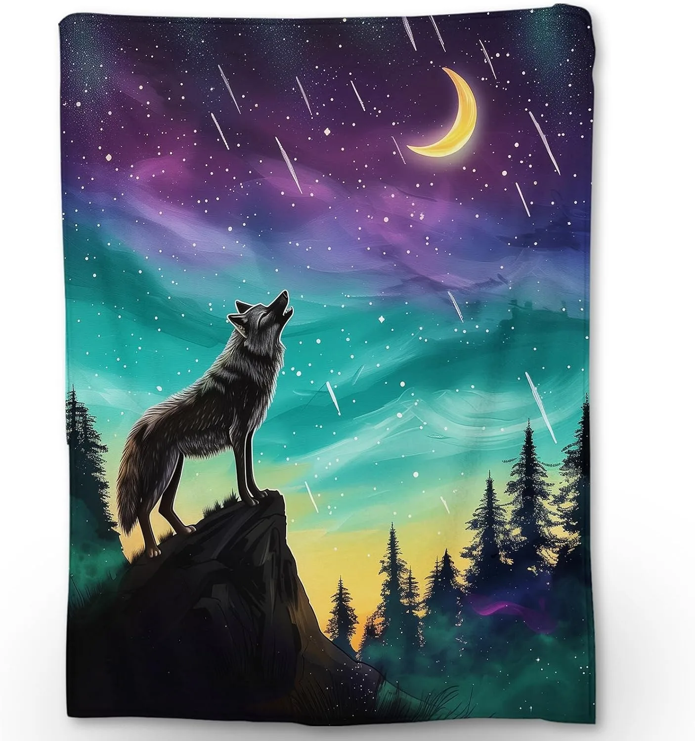 1PC Wolf Blanket Soft Lightweight Flannel Throw Blankets Night Sky Design for Couch Bed Travel Outdoor for Adults Kids Men Boys