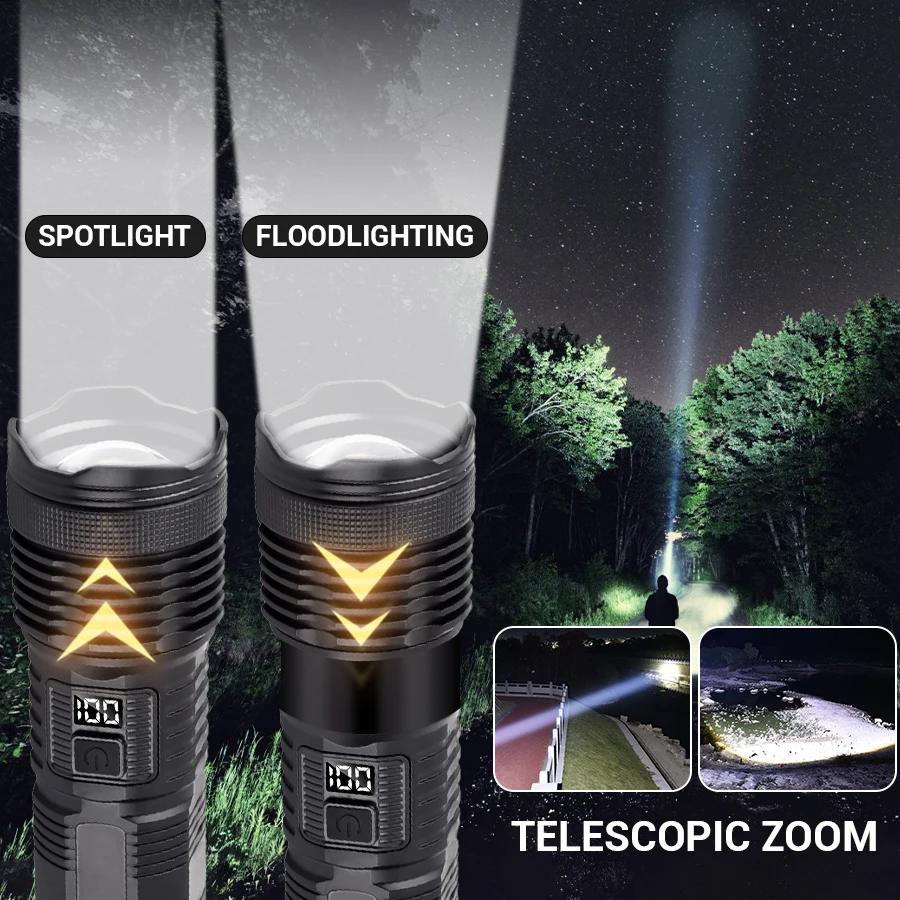 Super Bright P50 Flashlight With COB side Light,Built in 1200mAh Battery USB Charge Outdoor Portable Zoom Torch Emergency Lamp