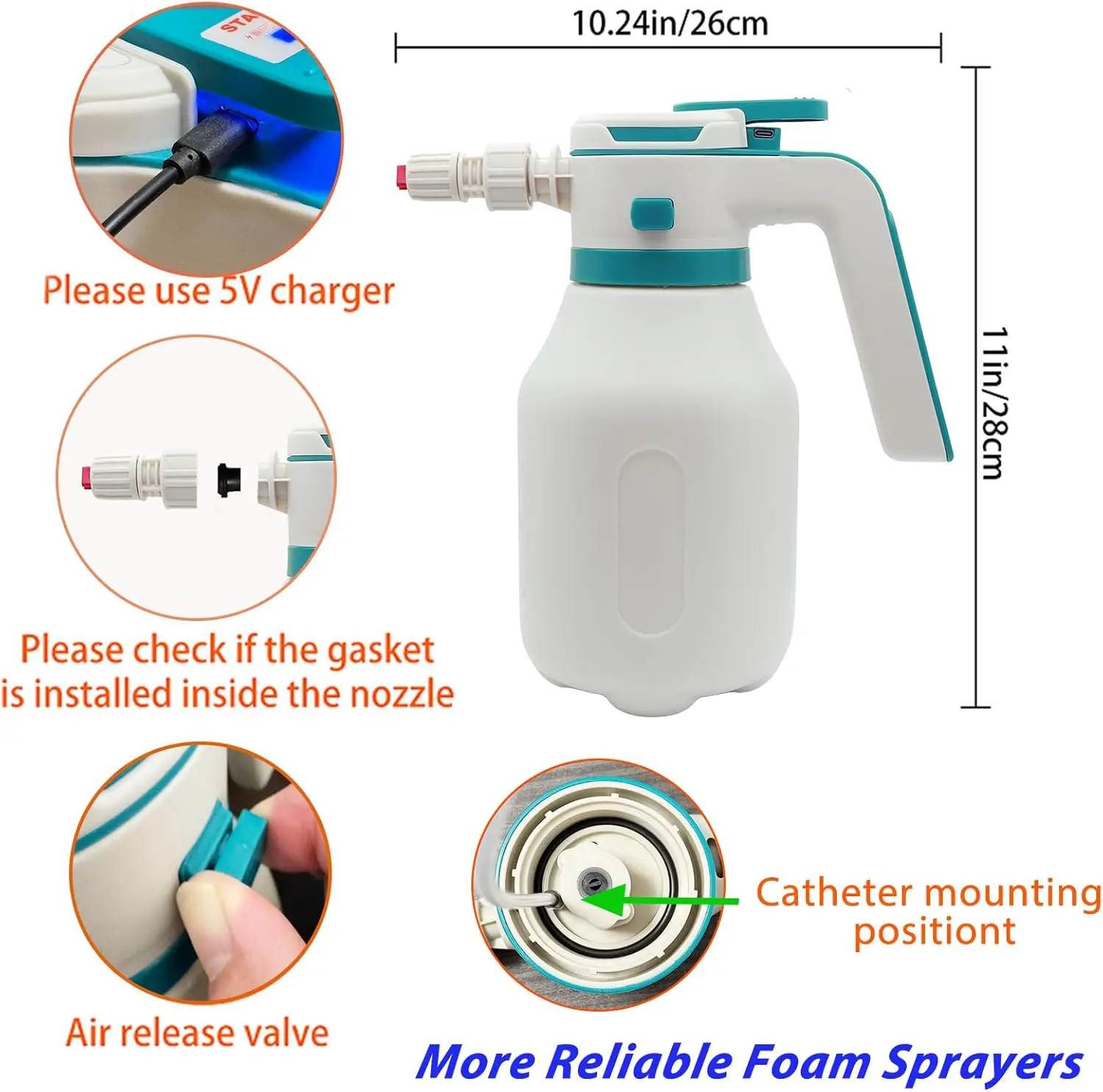 Electric Rechargeable 2L Pump Foam Sprayer with 2 Modes, 75Psi Electric Pressurized Foam Sprayer for Car Home Garden Cleaning