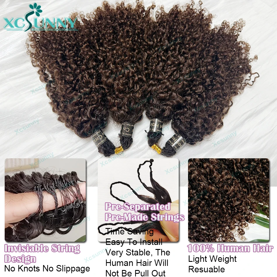 ريشة الكروشيه الشعر البشري الأفرو غريب مجعد أومبير 1b 4 الكروشيه وصلات شعر بشري قبل فصل Knotless لضفائر بوهو